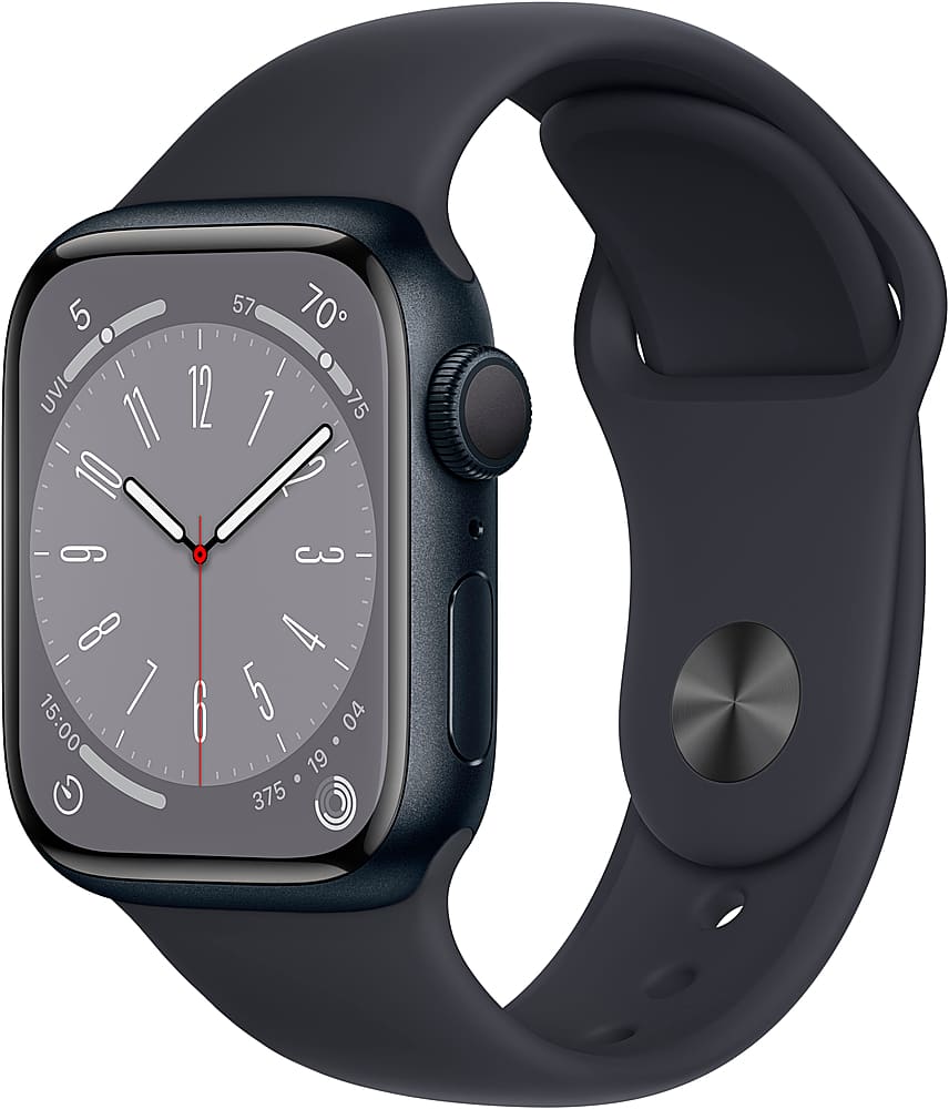 Apple Geek Squad Certified Refurbished Watch Series 8 (GPS) 41mm Aluminum Case with Midnight Sport Band - S/M - Midnight - (…