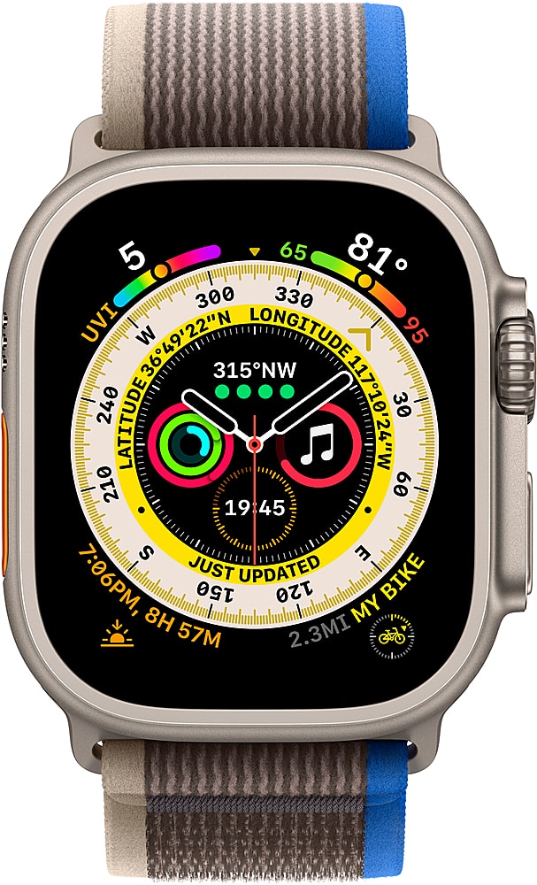 Apple Geek Squad Certified Refurbished Watch Ultra (GPS + Cellular) 49mm Titanium Case with Green Alpine Loop - Small - Silv…