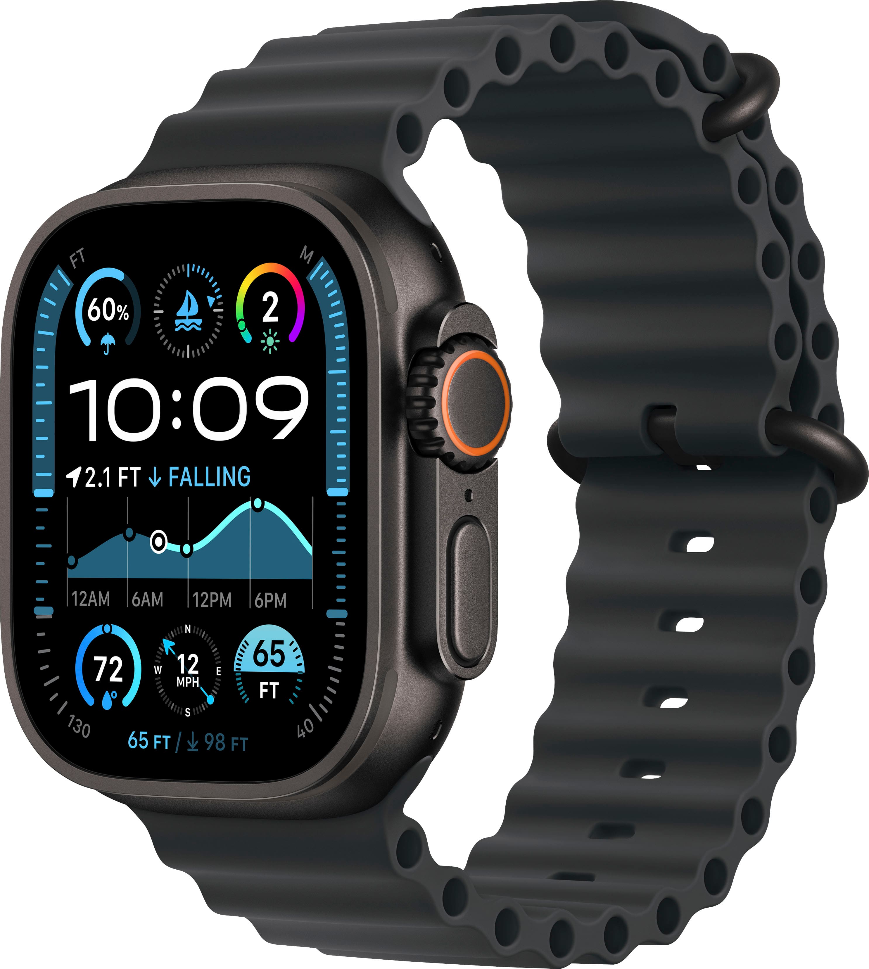 Apple Watch Ultra 2 (GPS+Cellular) 49mm Titanium Case with Black Ocean Band - Black (Verizon) - (2024) product image
