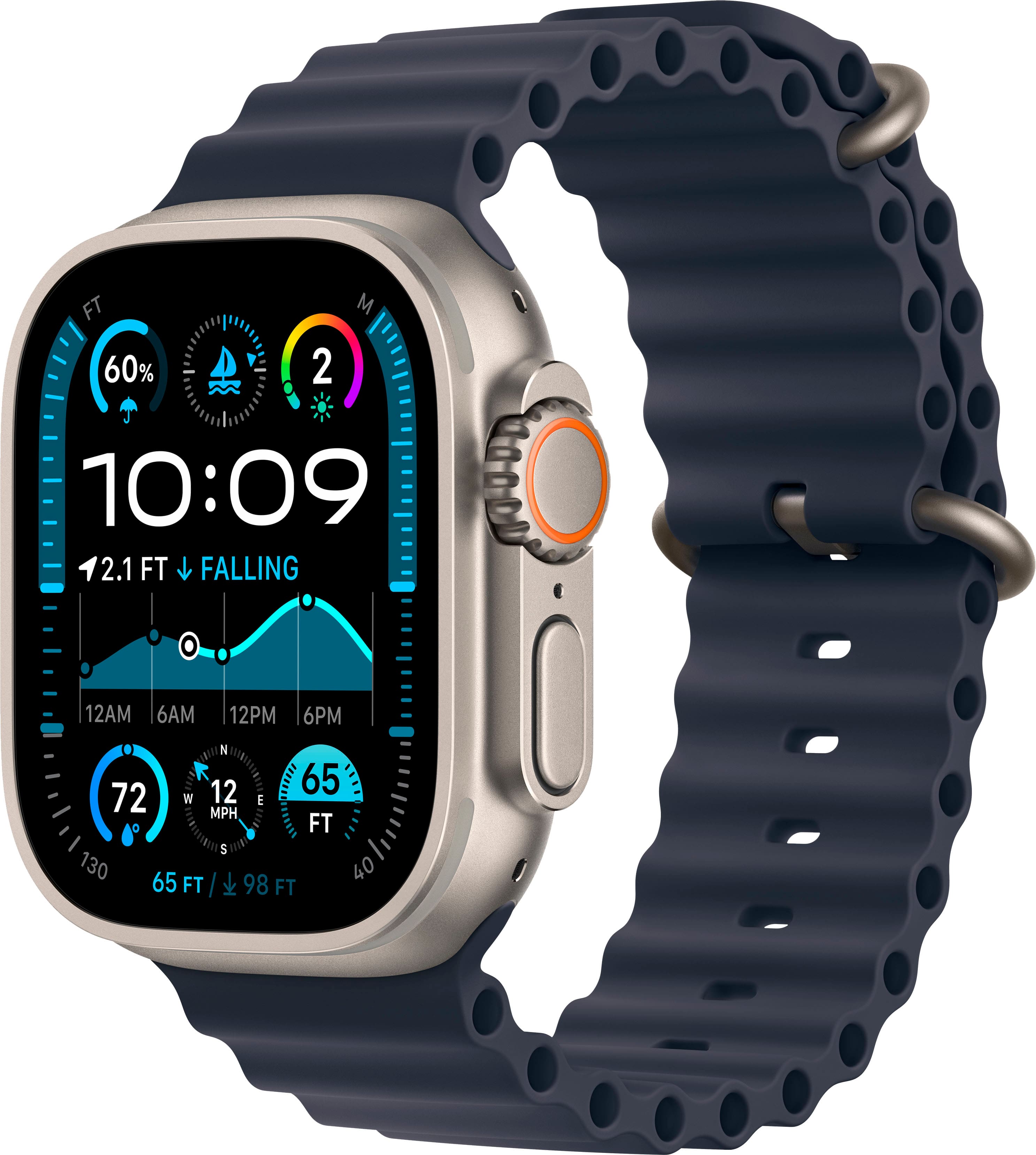 Apple Watch Ultra 2 (GPS+Cellular) 49mm Titanium Case with Navy Ocean Band - Natural (Verizon) - (2024) product image