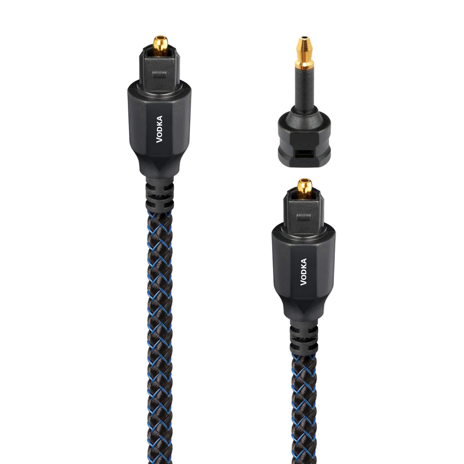 AudioQuest - Vodka Optical 2.5' Digital Toslink Fiber-Optic Cable + Mini-Adaptor with Toslink to Toslink Connectors - Blue o…