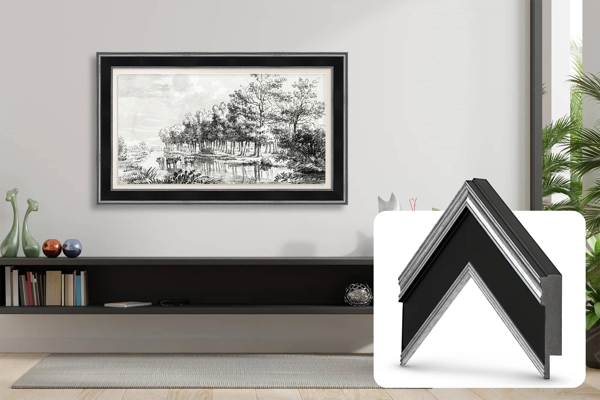 Deco TV Frames - Premiere Bezel for Samsung the Frame TV - 43" - Antique Silver & Black product image