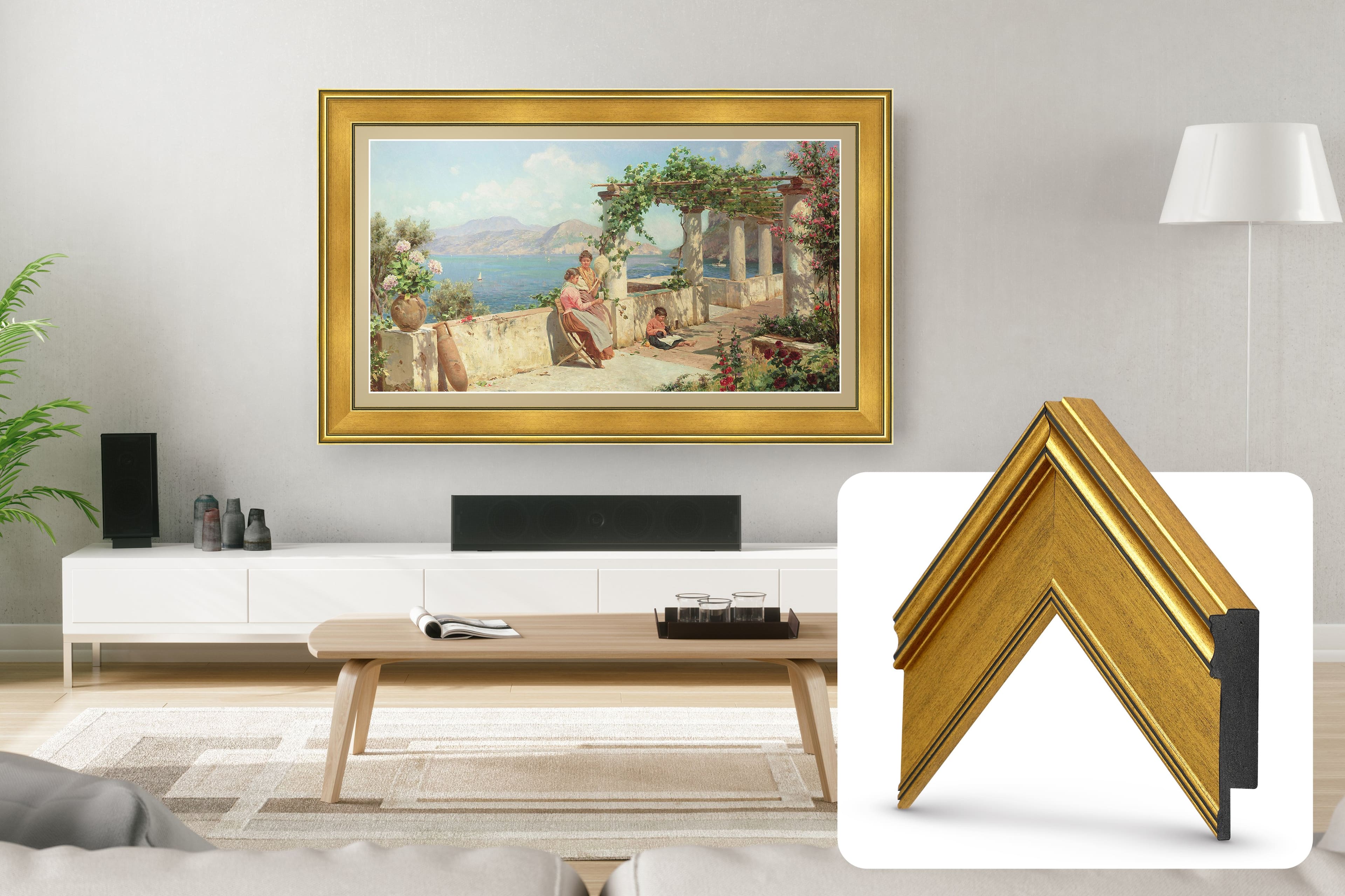 Deco TV Frames - Premiere Bezel for Samsung the Frame TV - 75" - Antique Gold product image