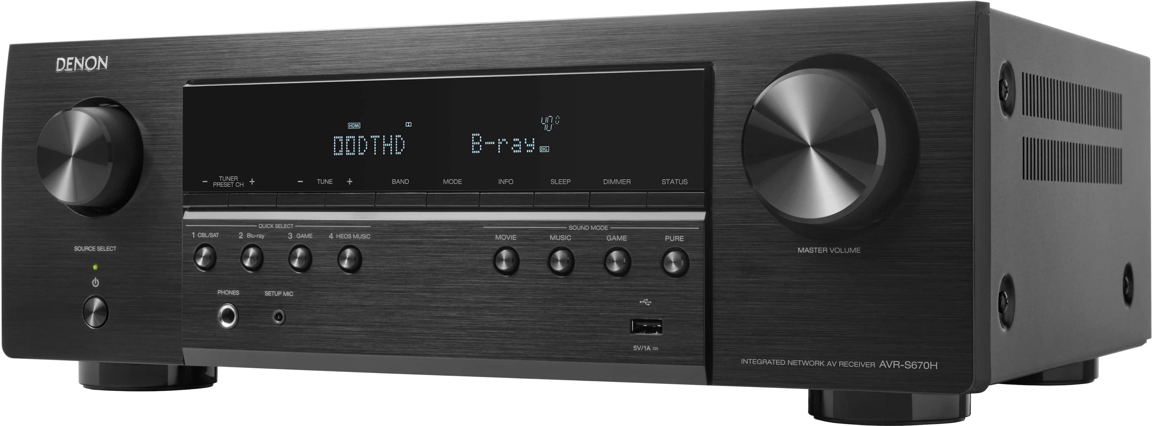 Denon - AVR-S670H (75W X 5) 5.2-Ch. with HEOS 8K Ultra HD and HDR Compatible AV Home Theater Receiver with Alexa - Black pro…