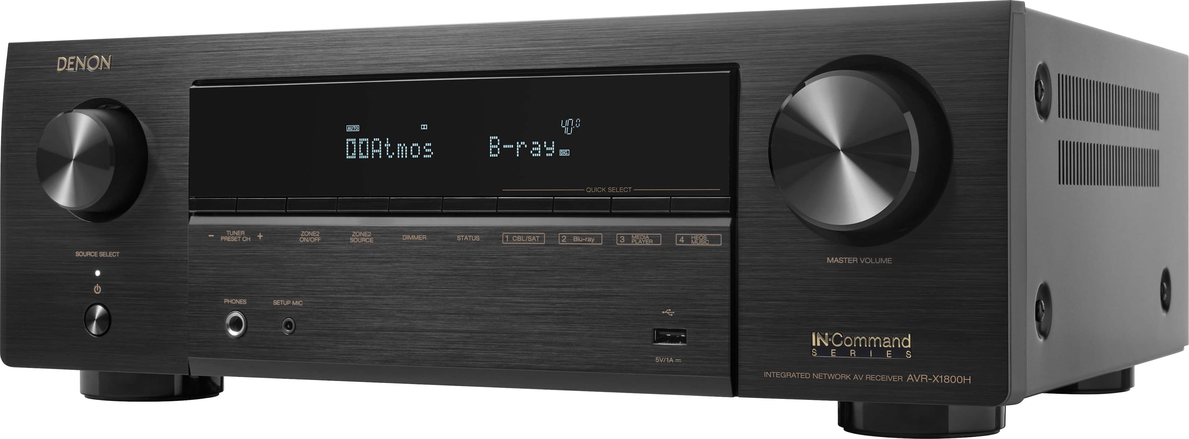 Denon - AVR-X1800H - 80W 7.2-Ch. Bluetooth Capable with HEOS 8K Ultra HD Built-In HDR Compatible A/V Home Theater Receiver -…