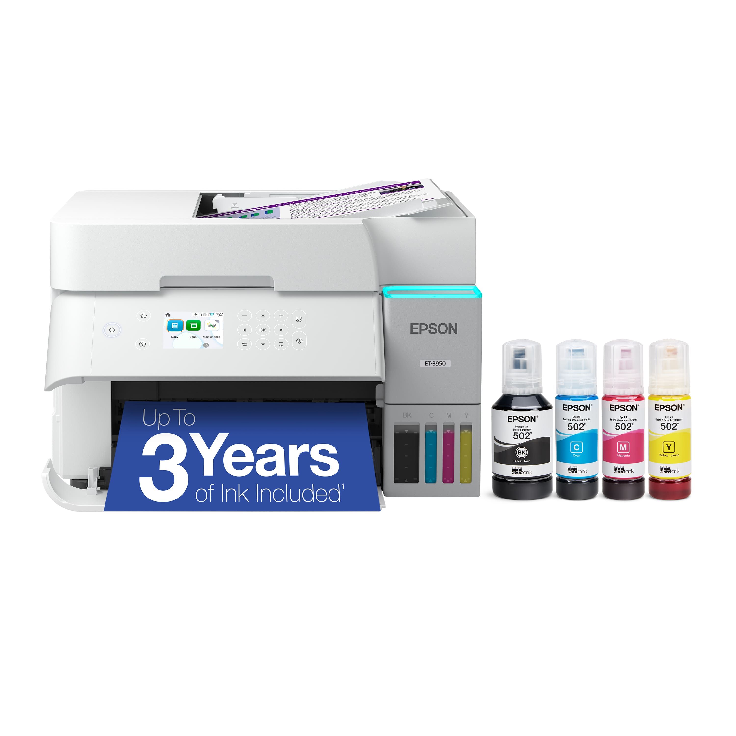 Epson - EcoTank ET-3950 Wireless All-in-One Color Supertank Inkjet Printer - White product image