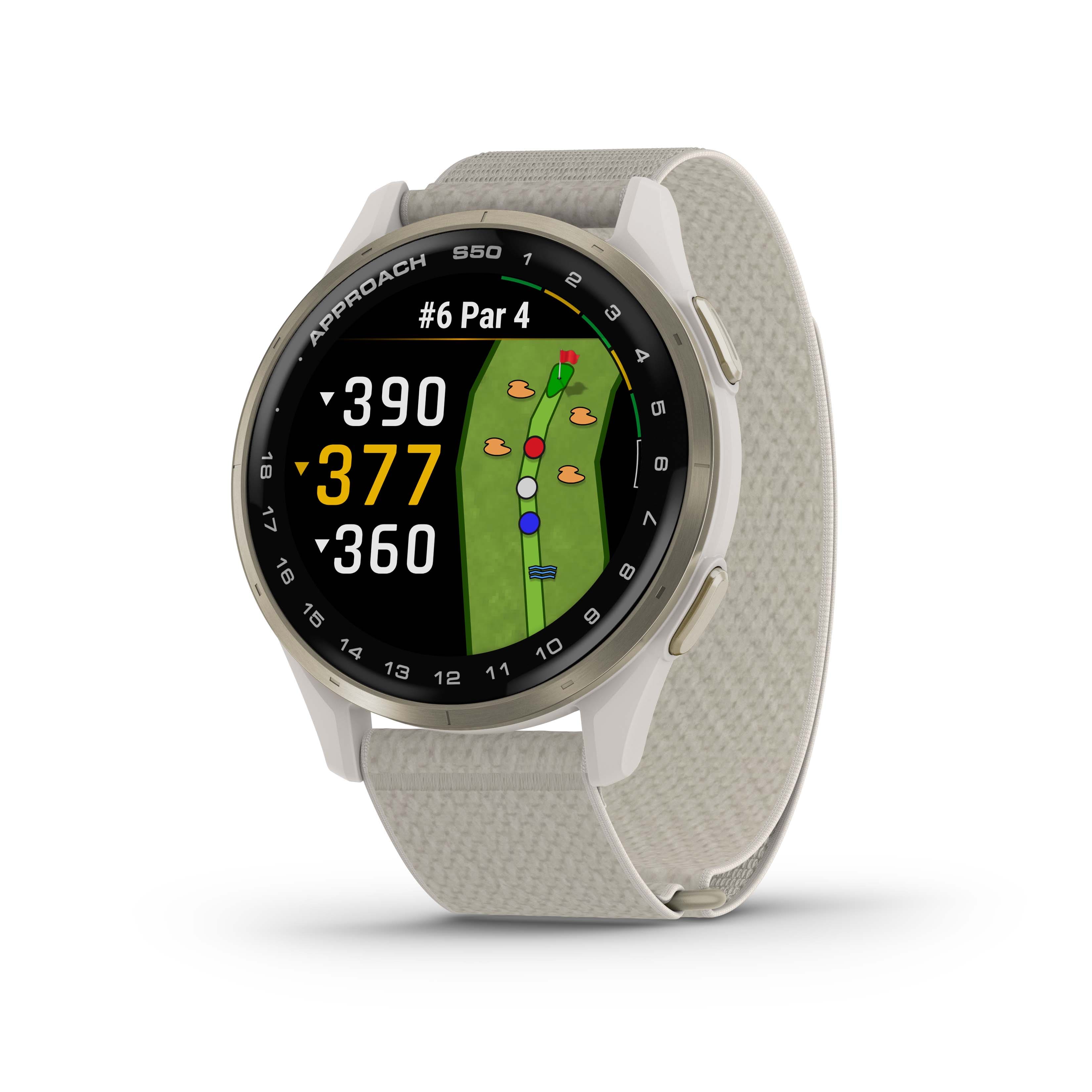 Garmin - Approach S50 GPS Smartwatch 43mm Anodized Aluminum - Cream Gold Aluminum Bezel with Nylon Band - (2025) product ima…