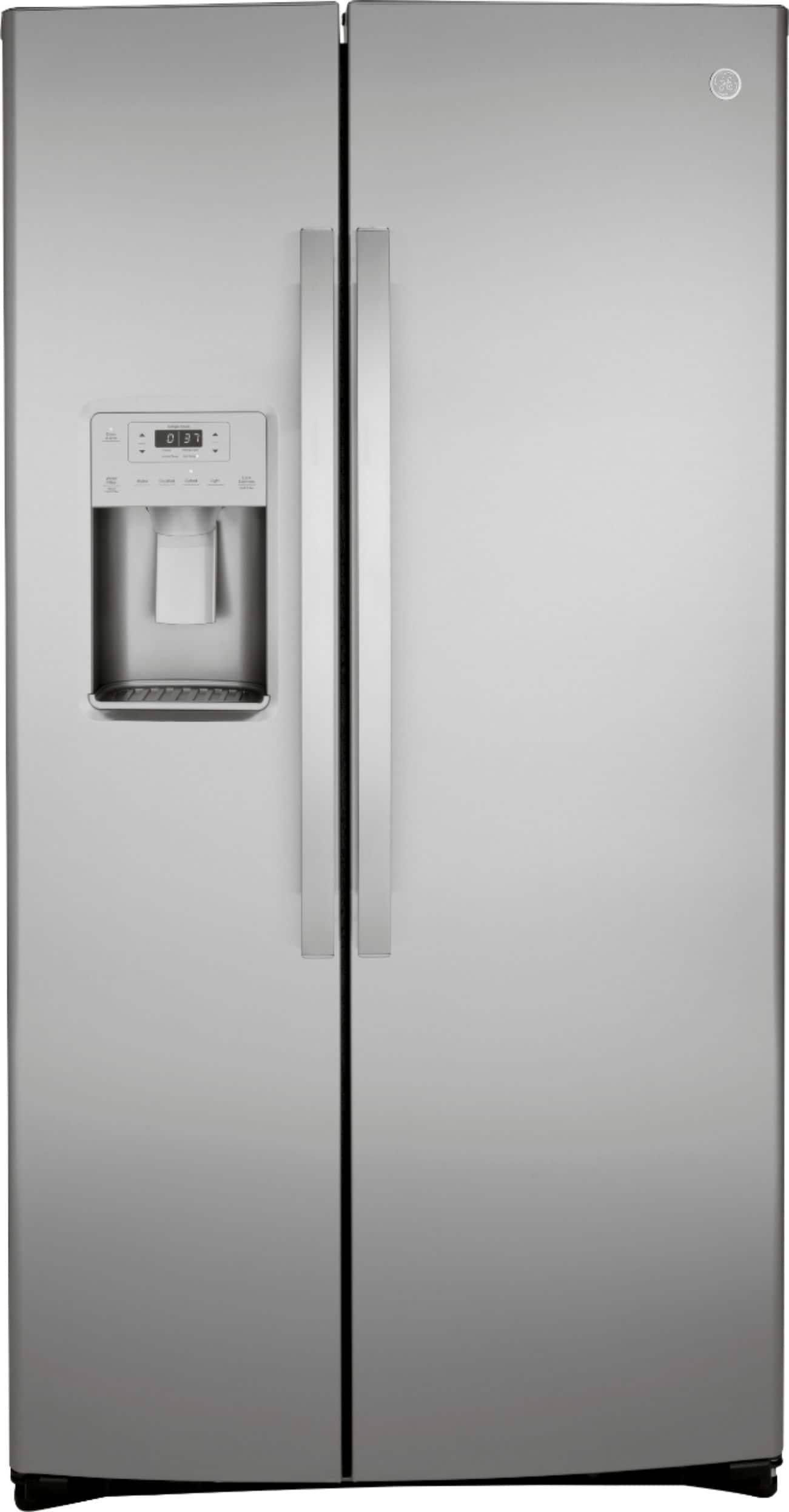 GE - 21.8 Cu. Ft. Side-by-Side Counter-Depth Refrigerator with Edge-to-Edge Glass Shelves - Stainless Steel product image