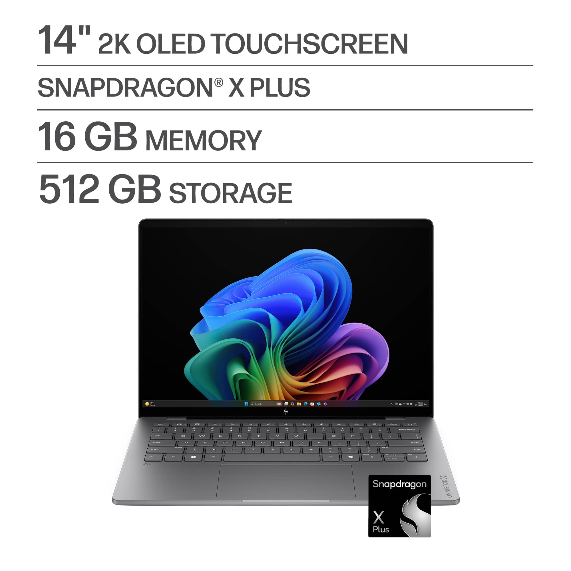 HP - OmniBook X - 14" 2K OLED Touchscreen Laptop - Snapdragon X Plus (2025) - 16GB Memory - 512GB SSD - Copilot+ PC - Meteor…