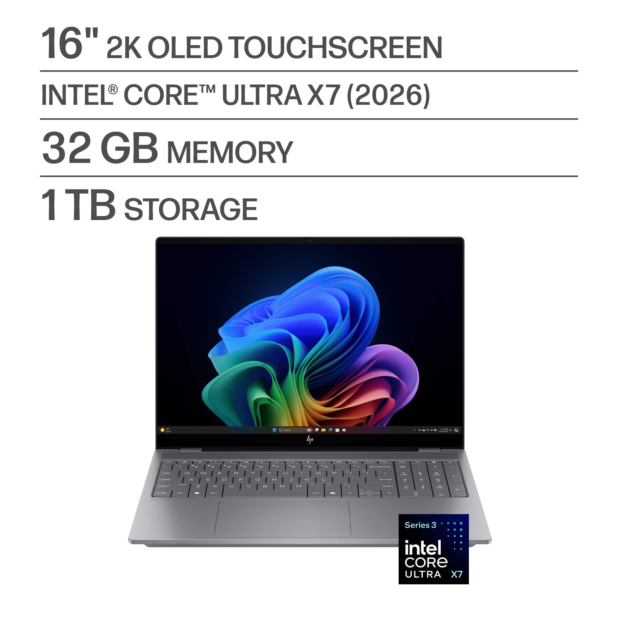 HP - OmniBook X - 16” 2K OLED Touchscreen Laptop - Intel Core Ultra X7 358H 2026 - 32GB Memory - 1TB SSD - Copilot+ PC - Met…