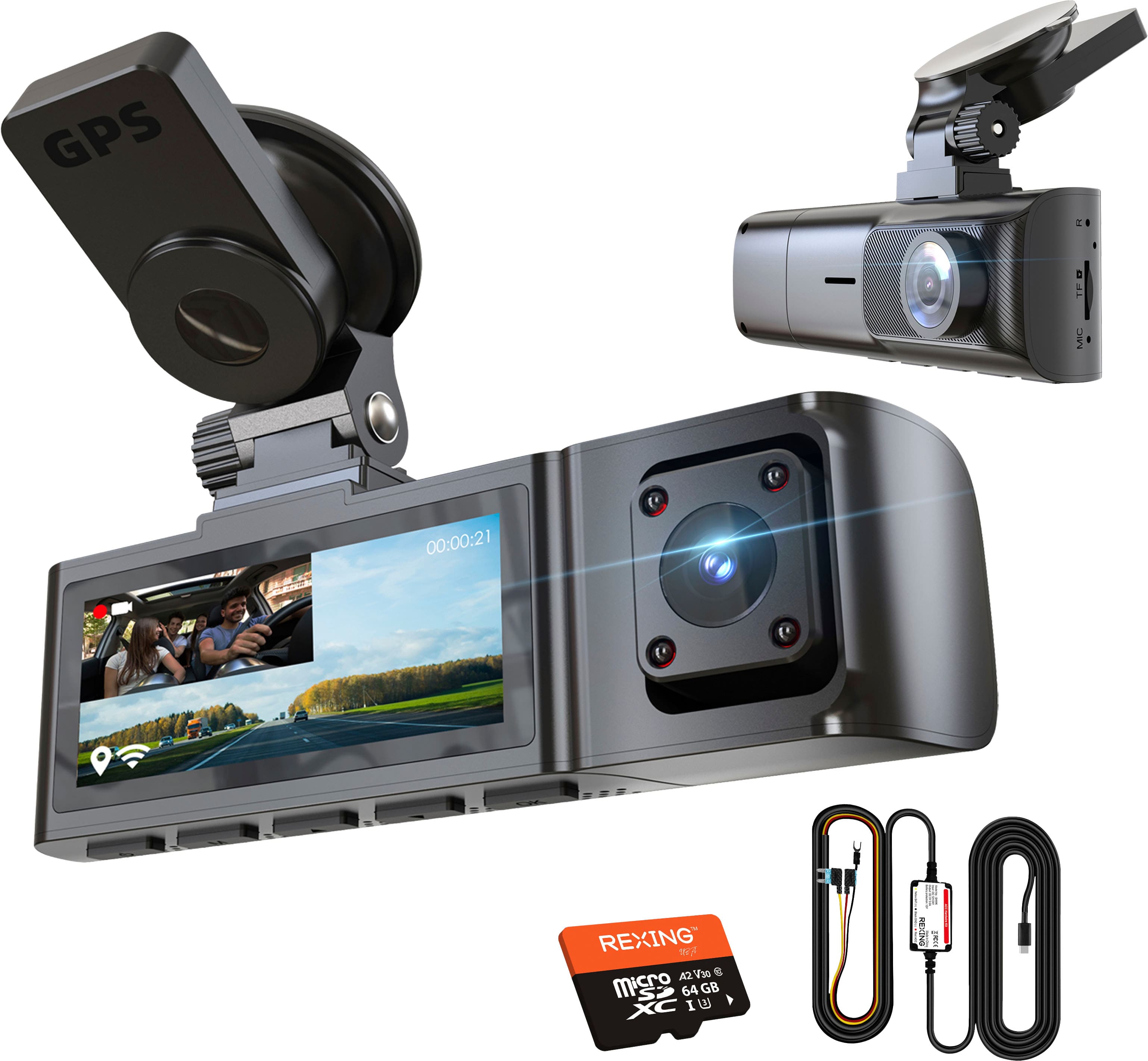Rexing - R316 4K GPS WiFi Front & Cabin Cam - Black product image