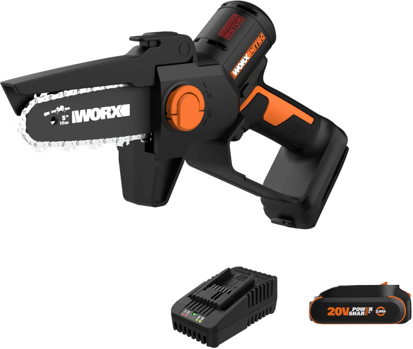 WORX - Nitro 20V 5" Cordless Brushless Pruning Saw (1 x 2.0 Ah Battery and 1 x Charger Included) - Black product image