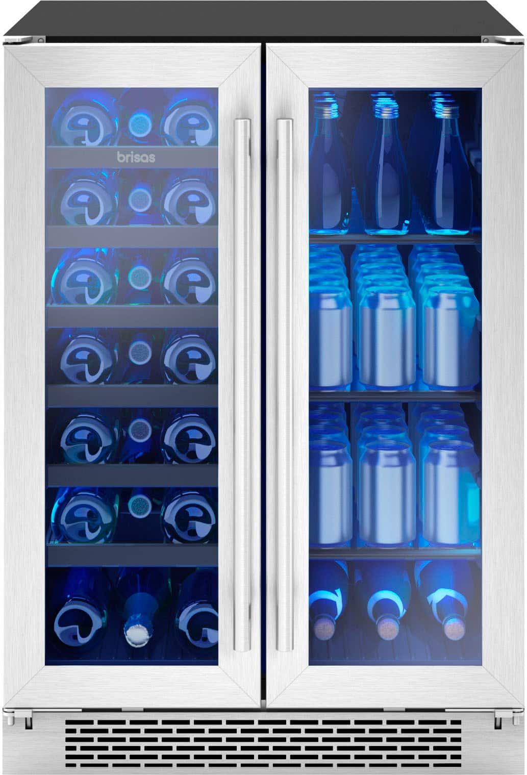 Zephyr - Brisas 24 in. 21-Bottle and 64-Can Built-In or Freestanding Dual Zone Wine and Beverage Cooler - Stainless Steel/Gl…